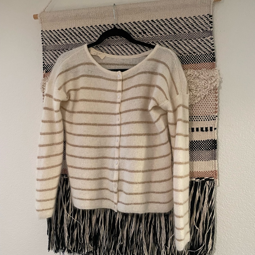 Sezane Cream and Brown Striped Women's Sweater